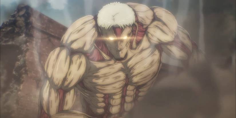 Reiner's Armored Titan attacking Fort Slava in Attack on Titan