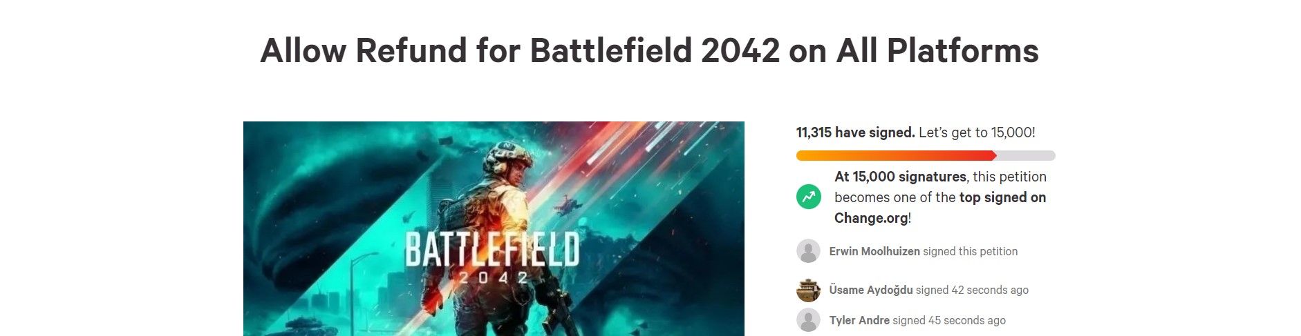 battlefield 2042 refund petition