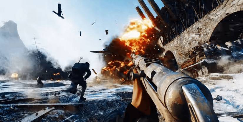 battlefield 5 player looking a bridge exploding 