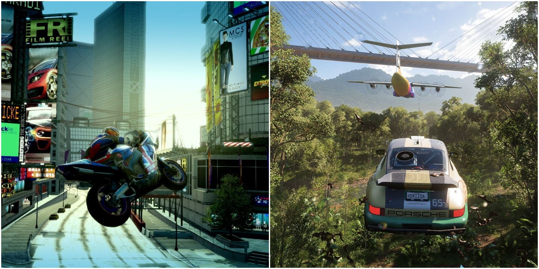 (Left) Motorbike in the air (Right) Car in the air