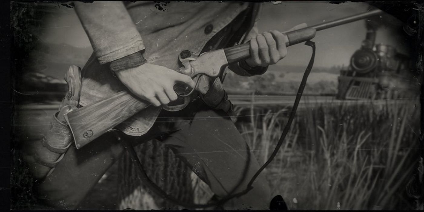 Red Dead Redemption 2 character holding a carbine repeater