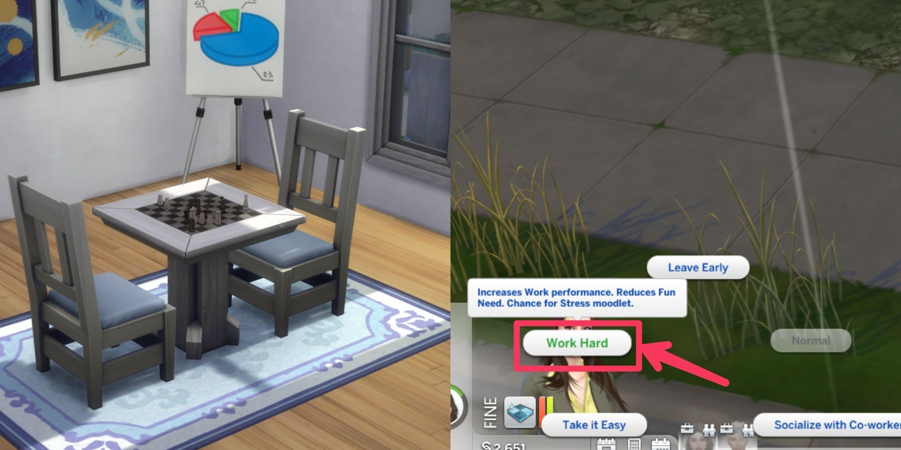 chess table and work hard option in the sims 4