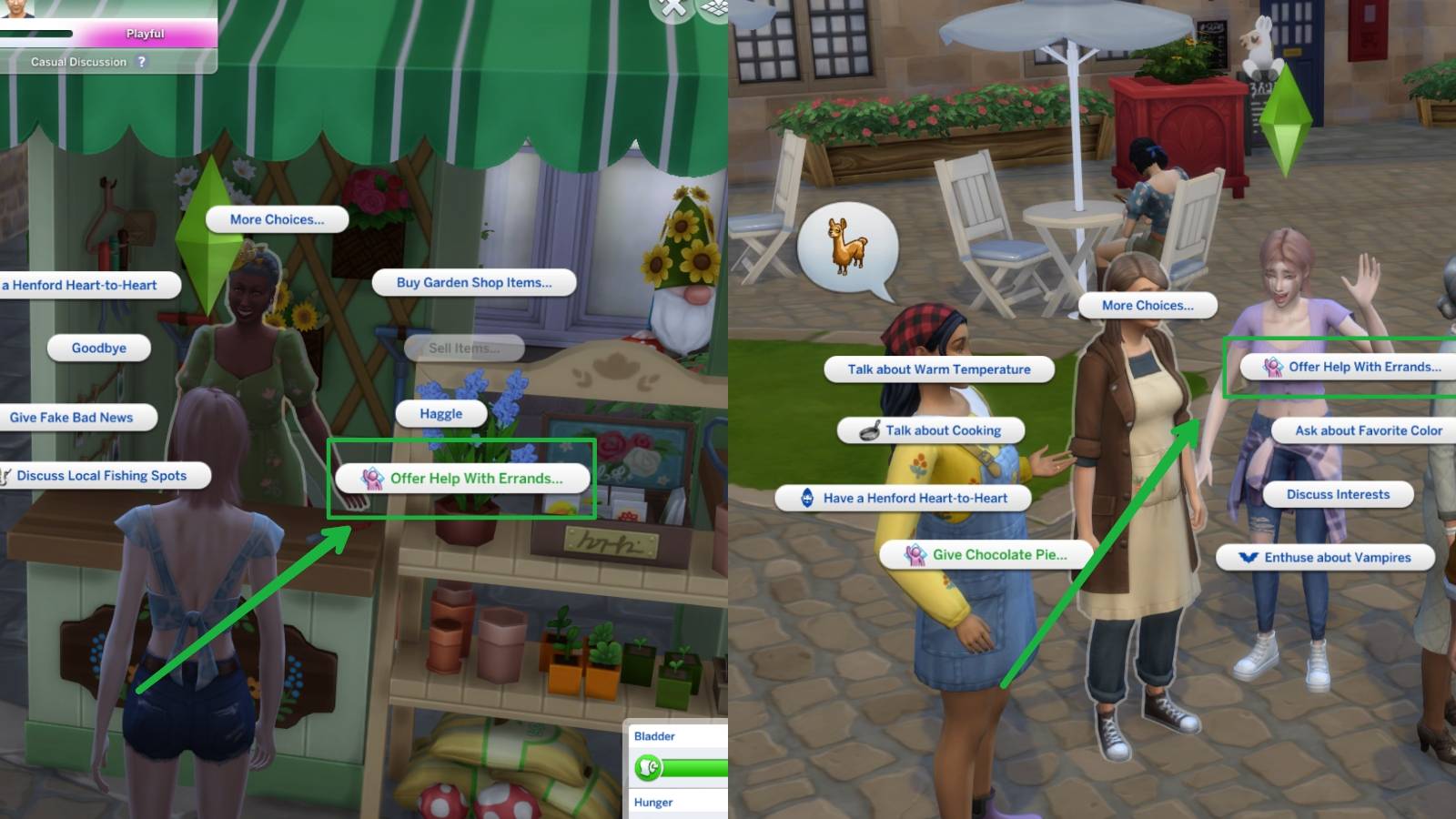 The Sims 4 Talking to villagers in Cottage Living's Henford-on-Bagley