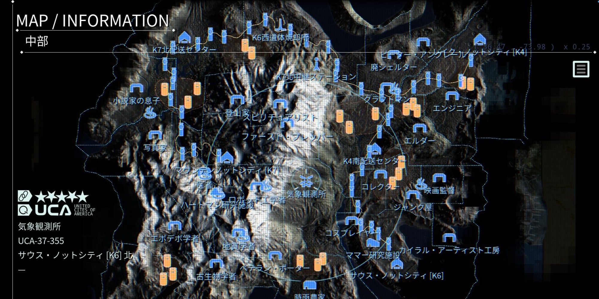 The in-game map of Death Stranding