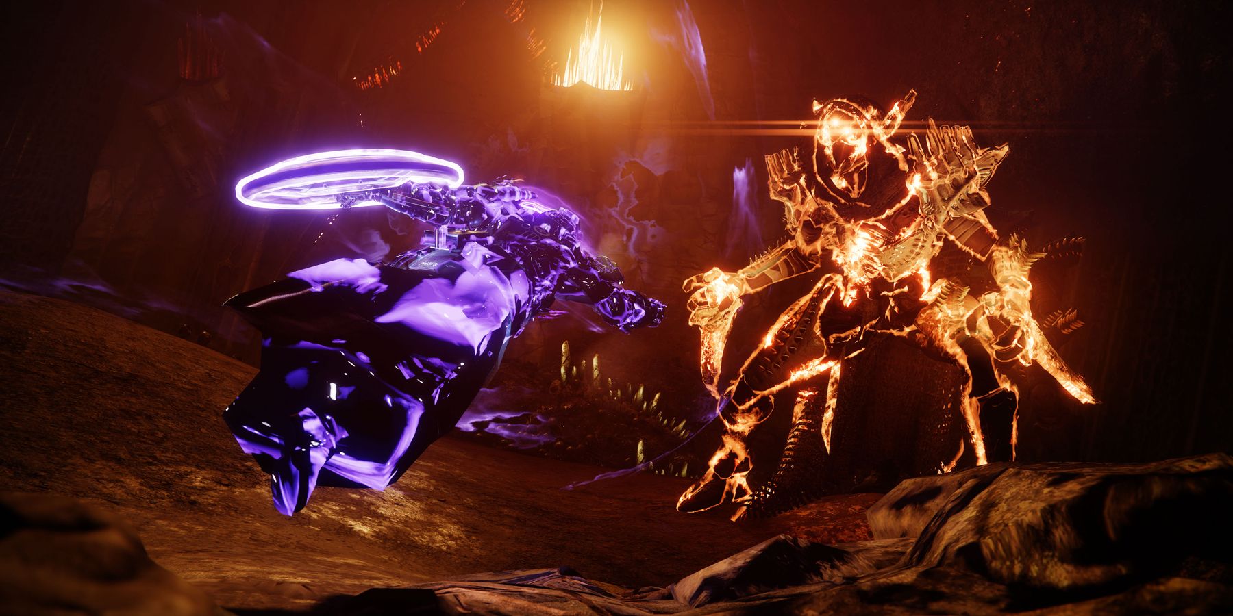A Void subclass Titan attacks a Solar Acolyte in The Witch Queen expansion of Destiny 2.