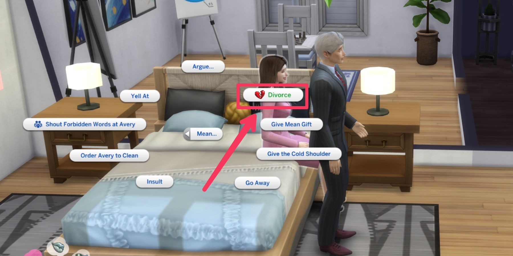divorce option in the mean interactions in the sims 4