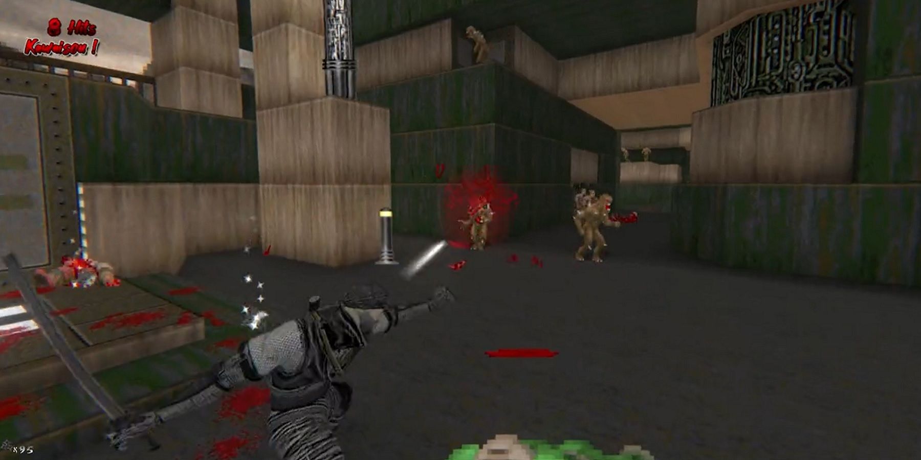 Screenshot from Doom Shinobi mod showing a ninja throwing stars at some imps.