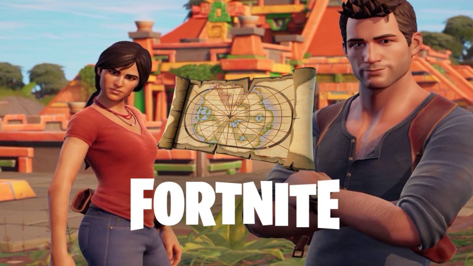 drake and chloe uncharted fortnite map treasure