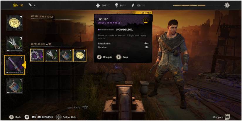 UV Bar in the Inventory screen