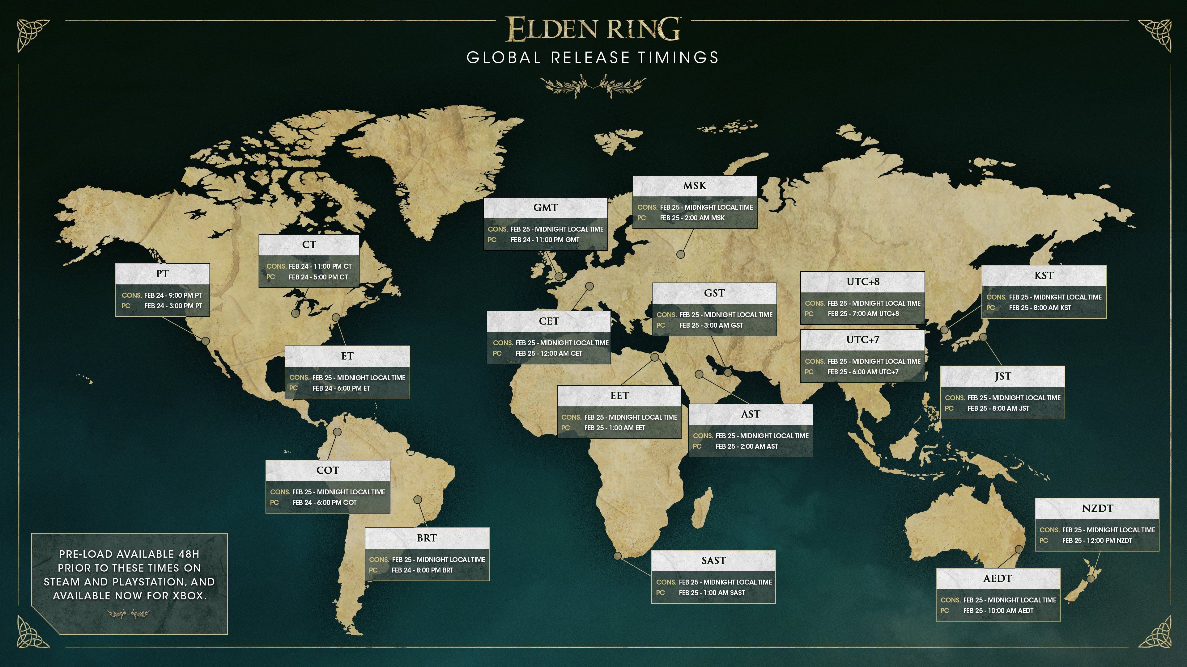 elden ring global release and launch times