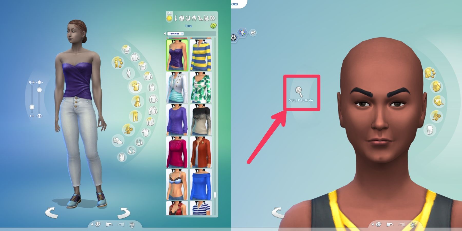 enter detail mode option in cas in the sims 4