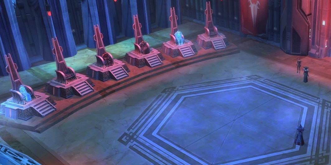 Gameplay image of the Dark Council Chambers from Star Wars: The Old Republic.