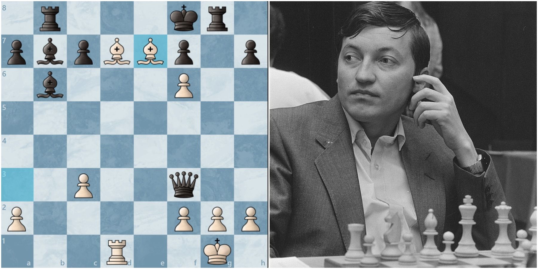(Left) Evergreen game final position (Right) Karpov playng chess