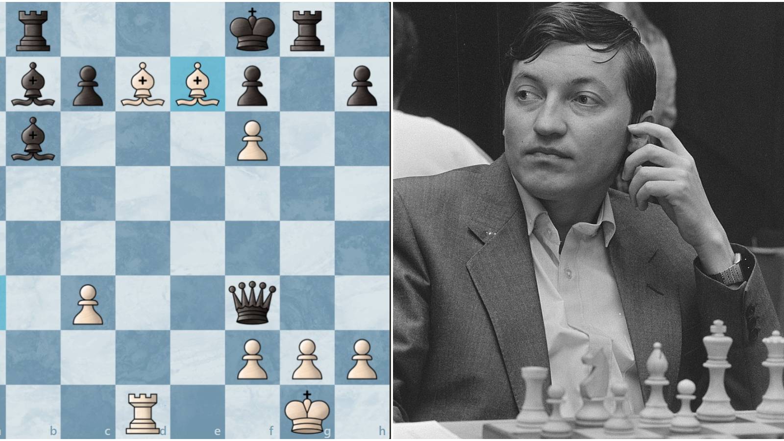 (Left) Evergreen game final position (Right) Karpov playng chess