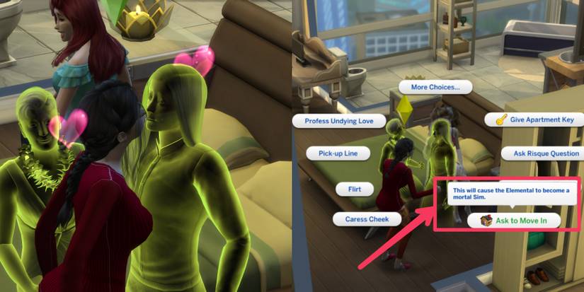 female sim kissing one of the elemntal spirits in the sims 4