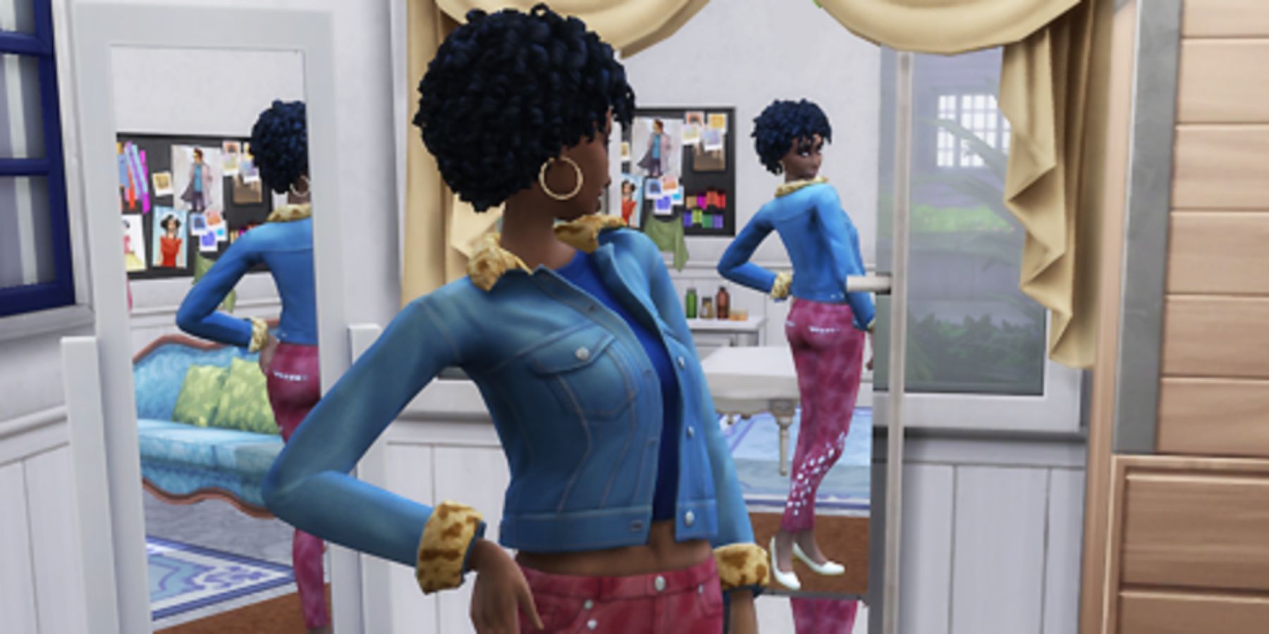 female sim looking in the mirror in the sims 4