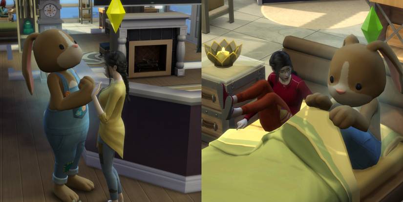 female sim woohooing with the Easter Bunny in the sims 4