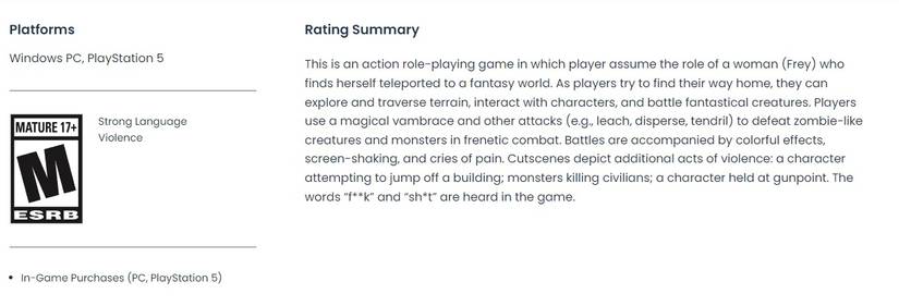 forspoken esrb rating