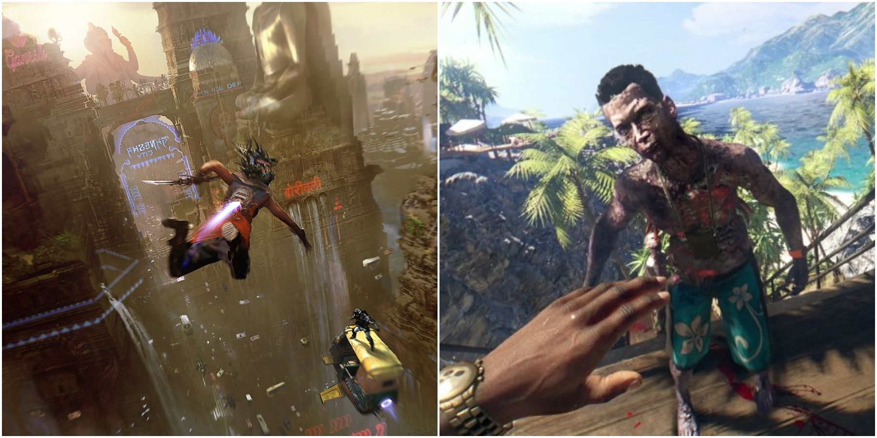 (Left) Person falling through the sky (Right) Zombie apporaching player