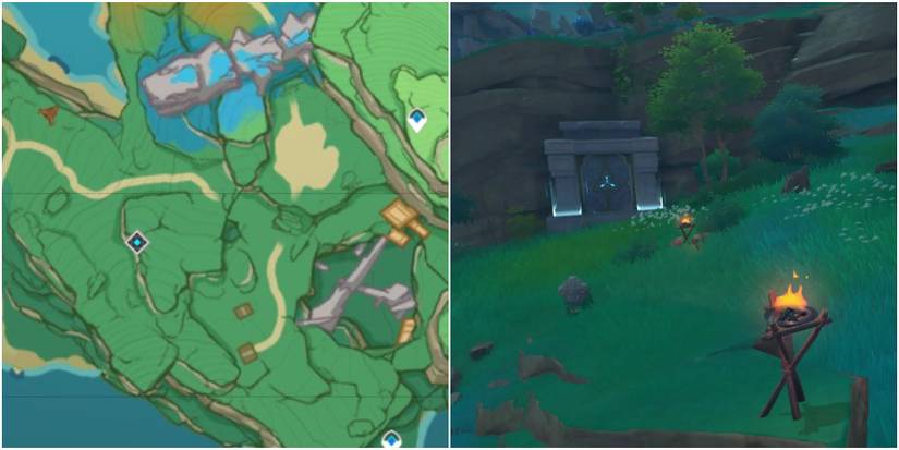 split image of formation estate map and entrance from genshin impact