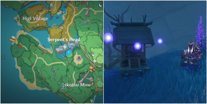 split image of washizu on map from genshin impact