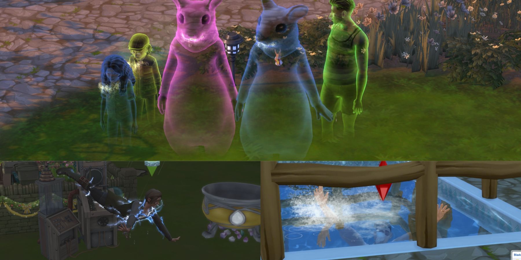 ghosts and a sim drowning and electrocuted in the sims 4