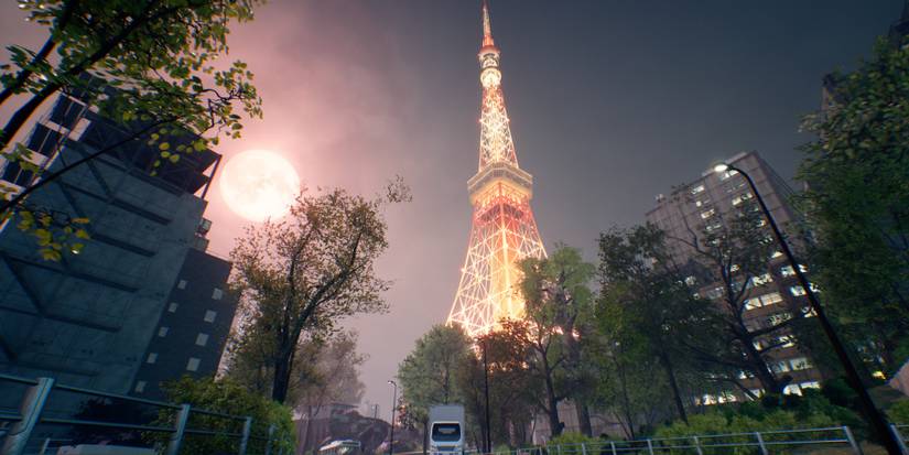 ghostwire tokyo tower and moon