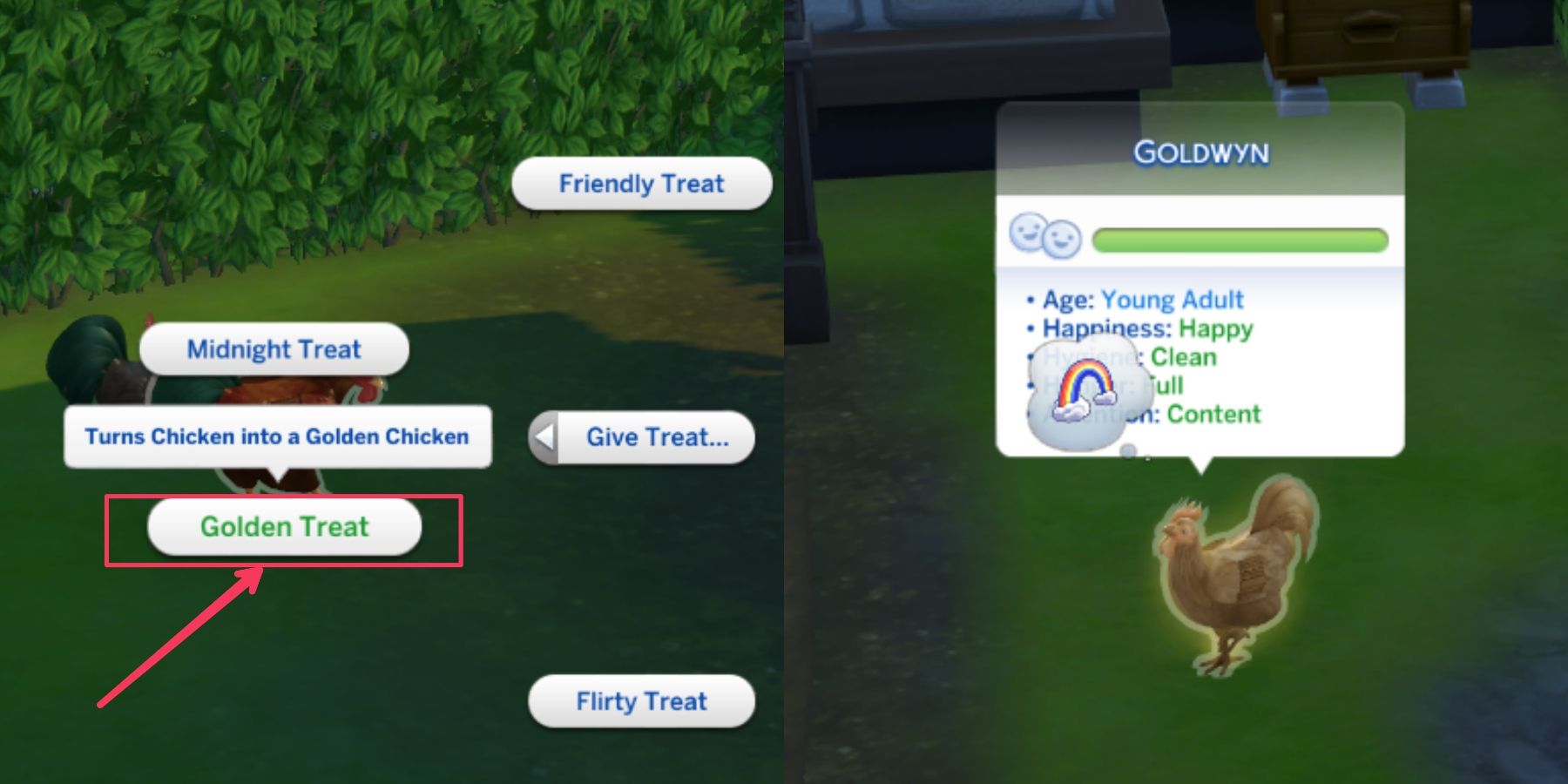 golden chicken and treat in the sims 4