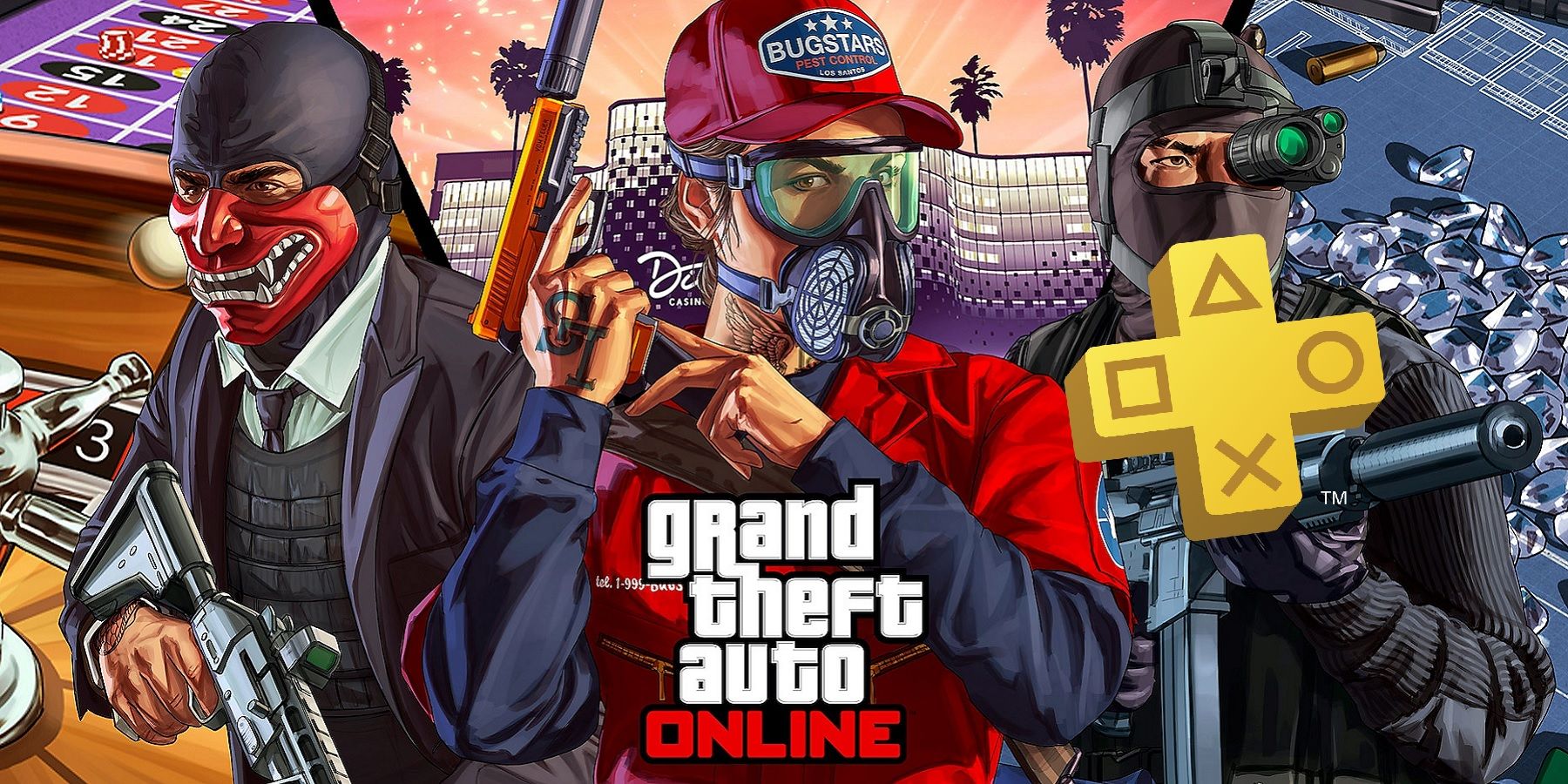 grand theft auto online with ps plus logo