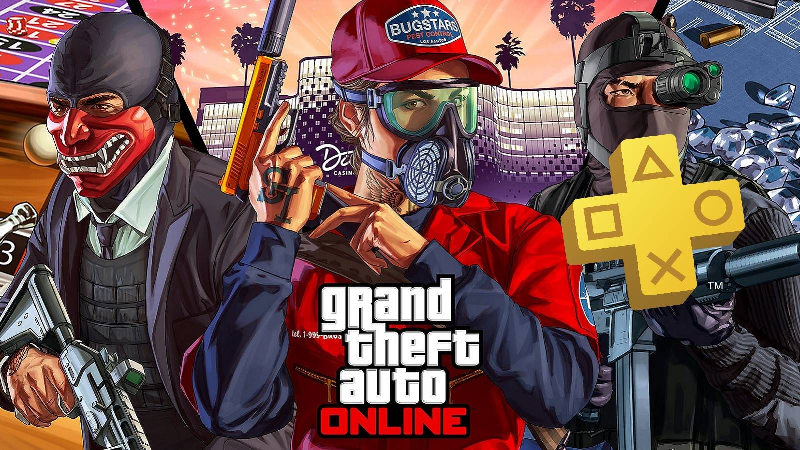 grand theft auto online with ps plus logo