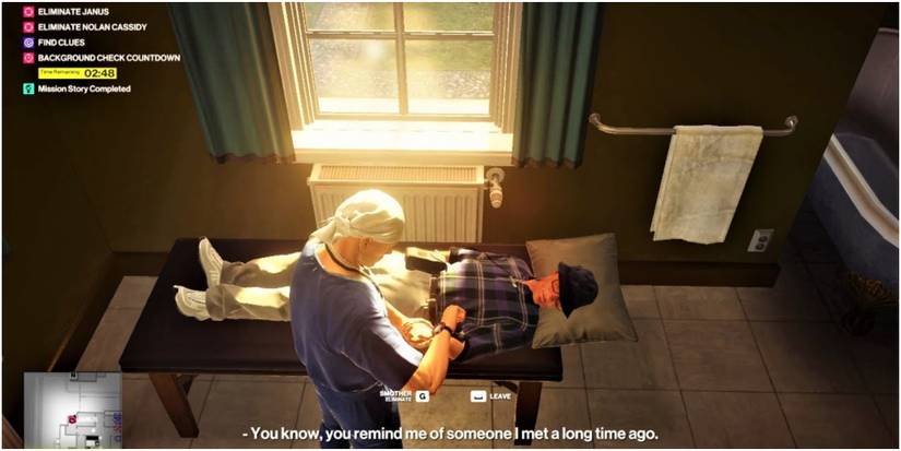 hitman 2 Janus getting checked over by 47 in disguise