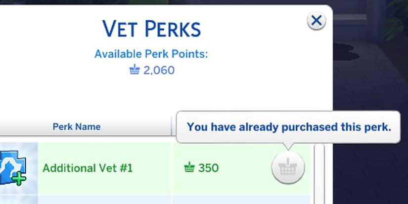 The Sims 4 vet perks