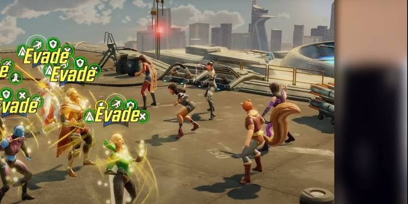 Gameply footage of the Young Avengers made up of Kate Bishop, Ms. Marvel, Squirrel Girl, Echo, and America Chavez from Marvel Strike Force. 