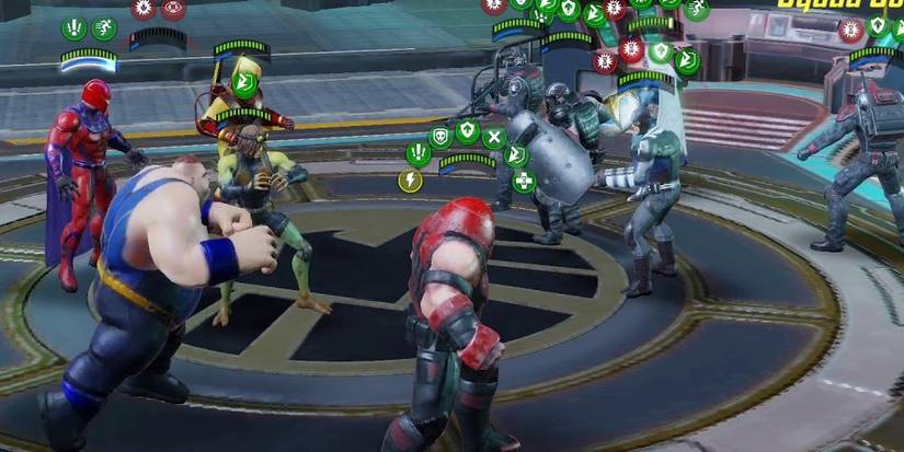Gameplay of the Brotherhood (Magneto, Blob, Toad, Pyro, andJuggernaut) from Marvel Strike Force. 