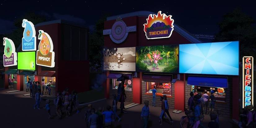Showcase of Multiple Restaurants in Planet Coaster: Console Edition.