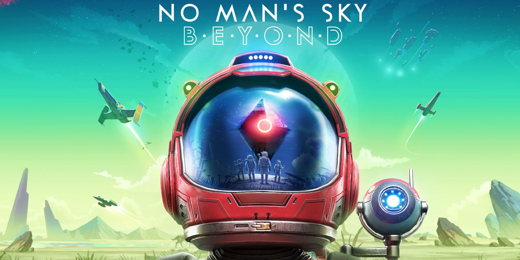 Image from No Man's Sky showing the game logo and the Traveller.