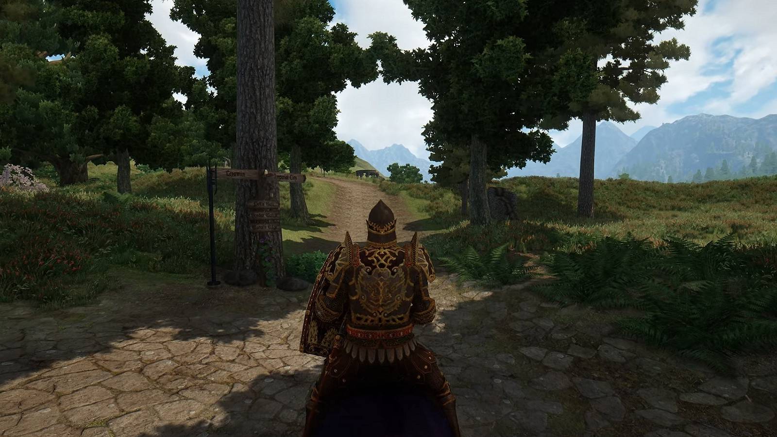 Screenshot from Oblivion showing the player riding on a horse, all with 8K visuals.