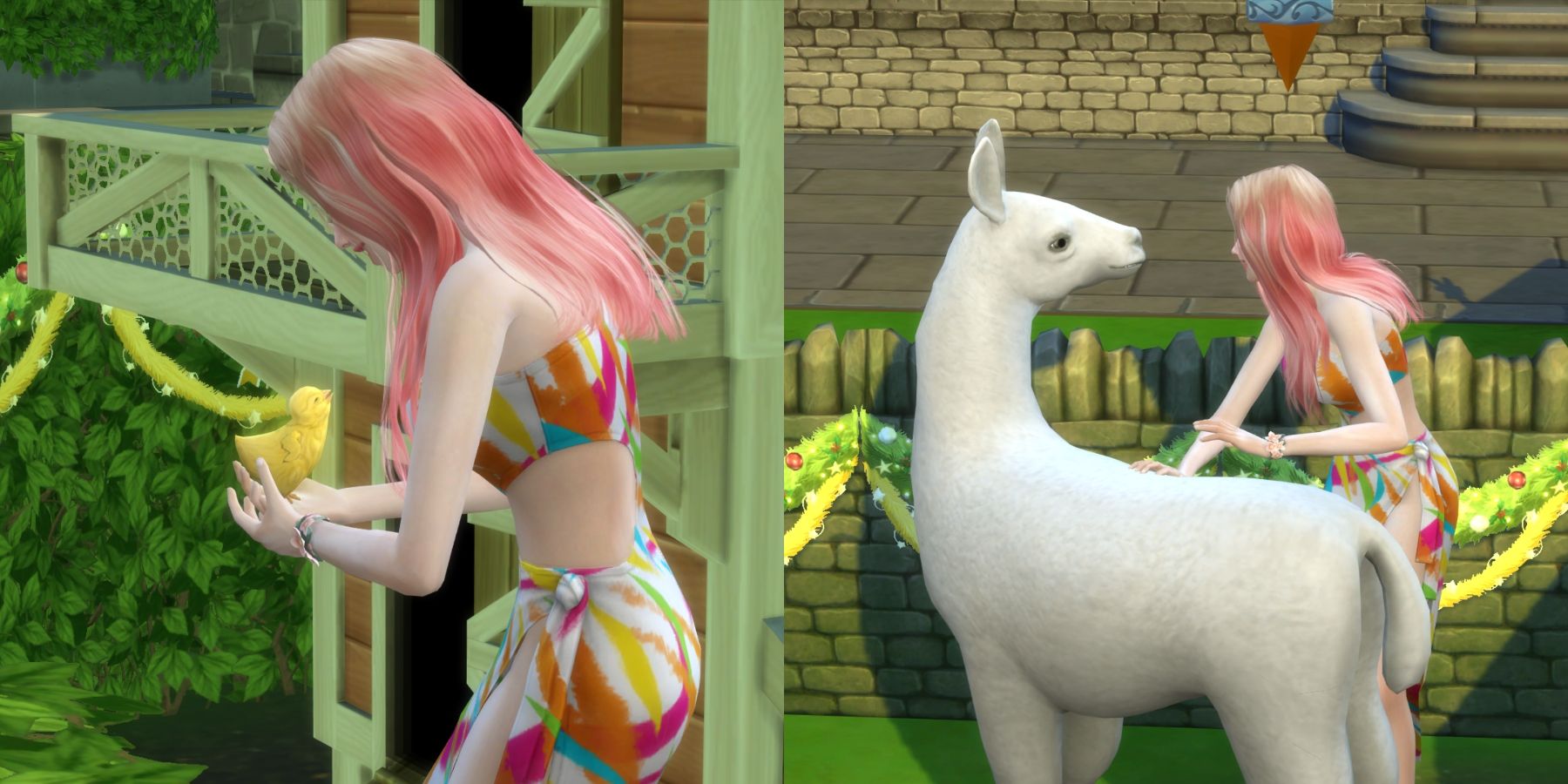 petting a chick and a llama in the sims 4