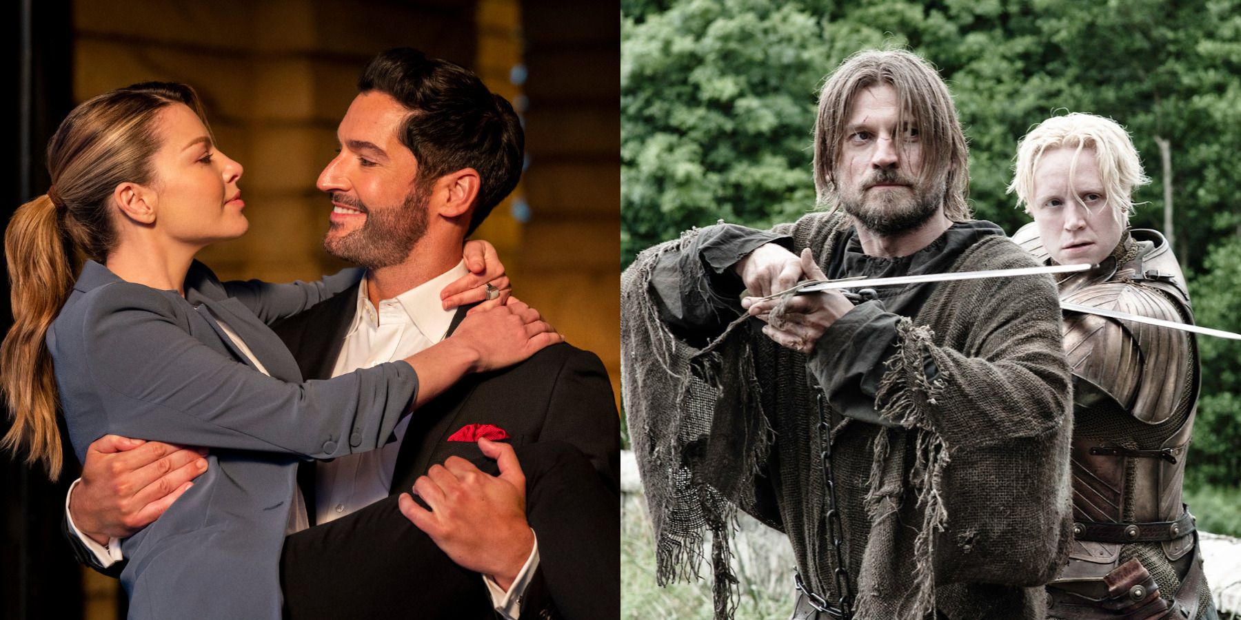 Most devastating TV break-ups feature split image Lucifer and Chloe in Lucifer and Brienne and Jaime in Game of Thrones