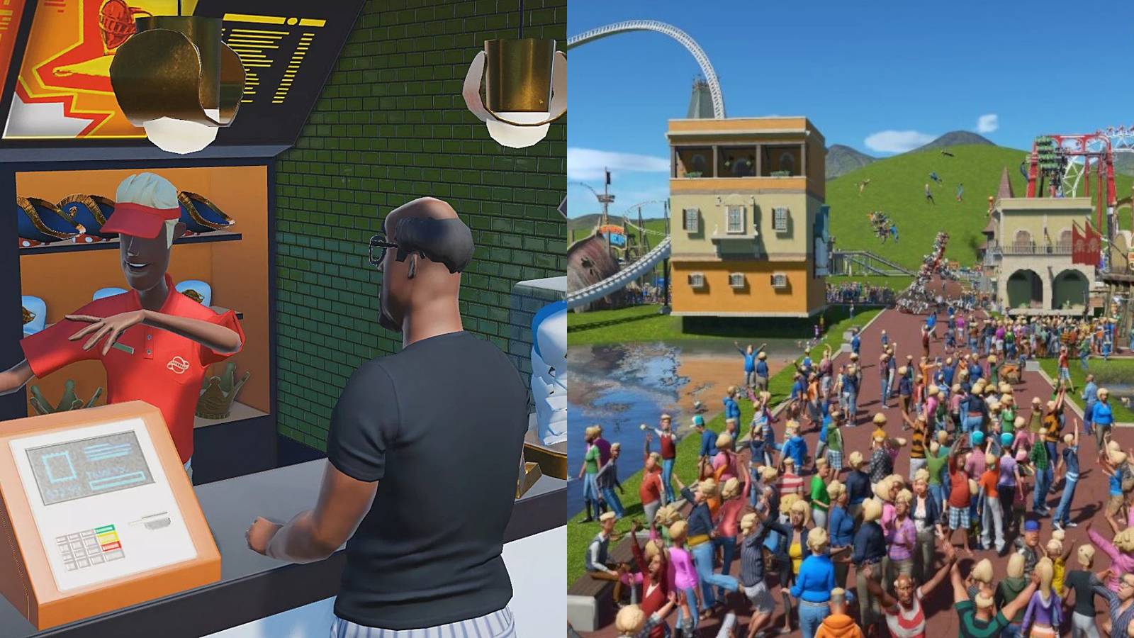Restaurant Stall and A Theme Park Packed with Guests Planet Coaster: Console Edition.