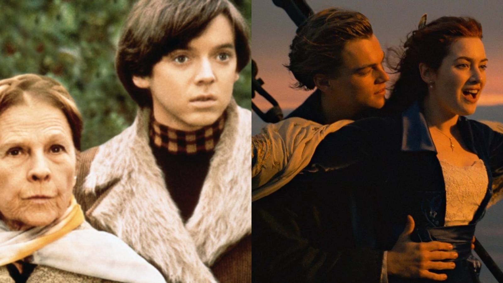 Forbidden love story in movies feature split image Harold and Maude and Titanic