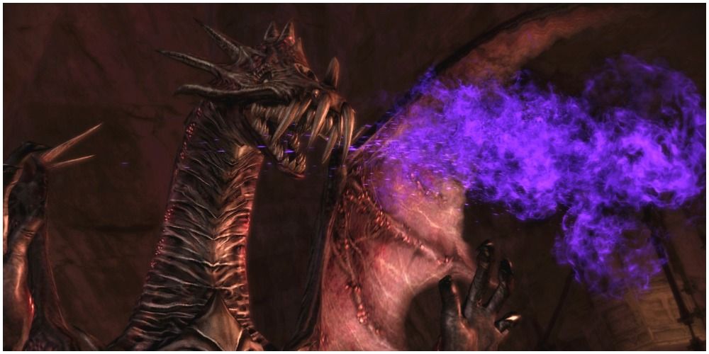 Archdemon breathing purple fire.