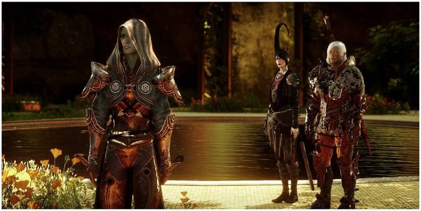 Abelas with Morrigan and the Inquisitor.