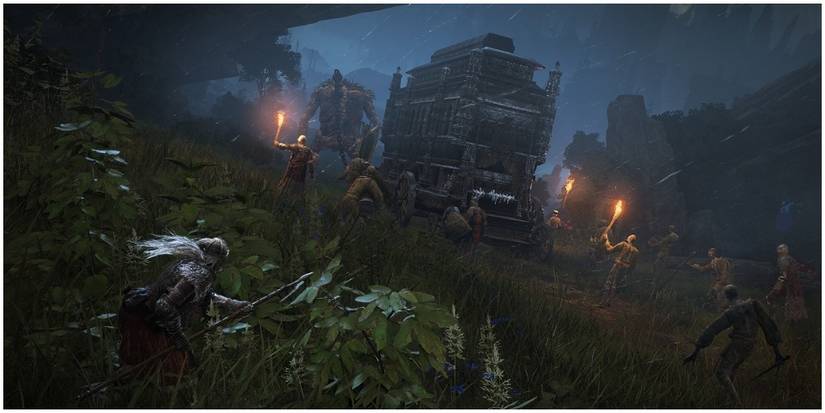 Character hiding in pushes from torch wielding mob.