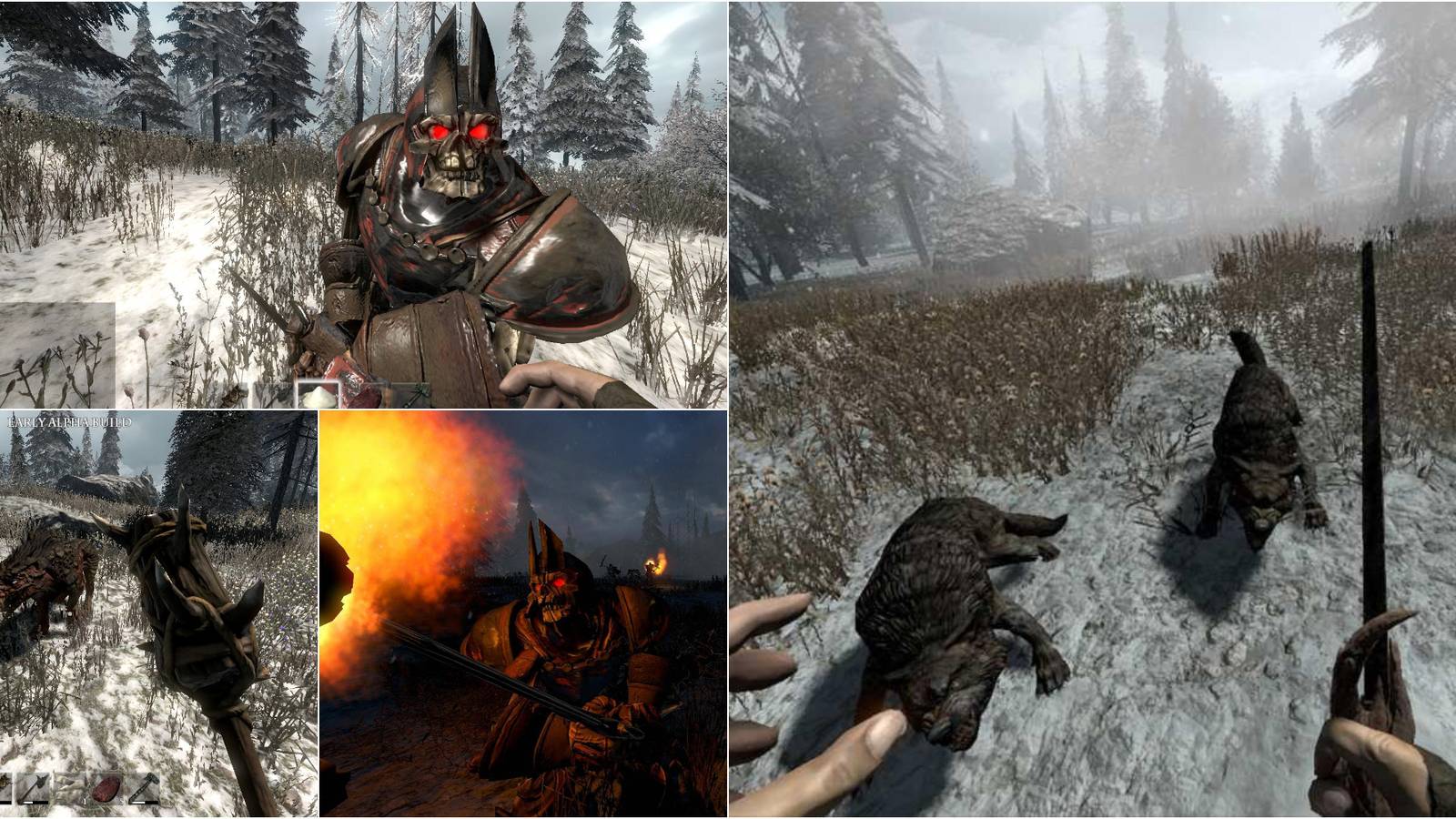 Showcase of players fighting different enemies in Savage Lands.