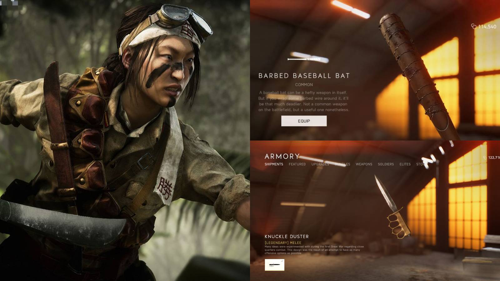 Misaki Yamashiro with a Machete and a Barbed Baseball Bat and Knuckle Duster  from Battlefield 5