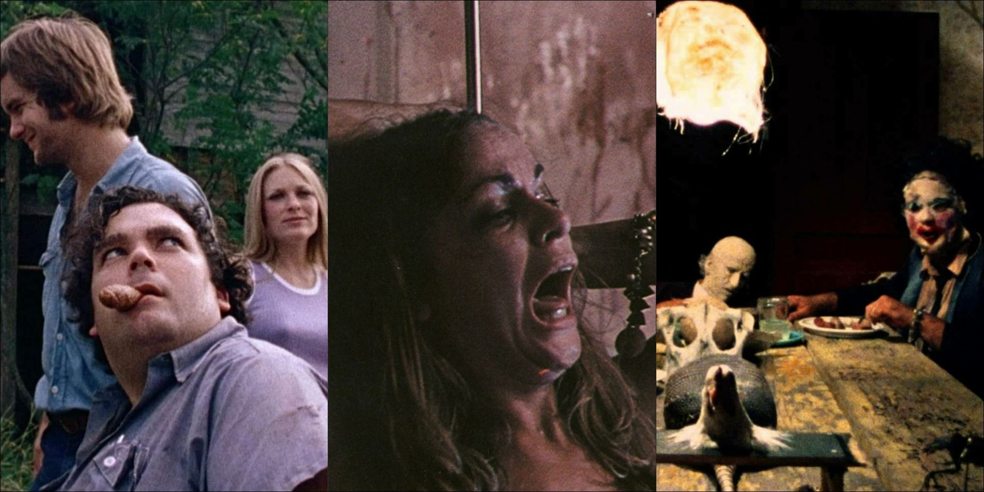 Three images from 1974's Texas Chain Saw Massacre