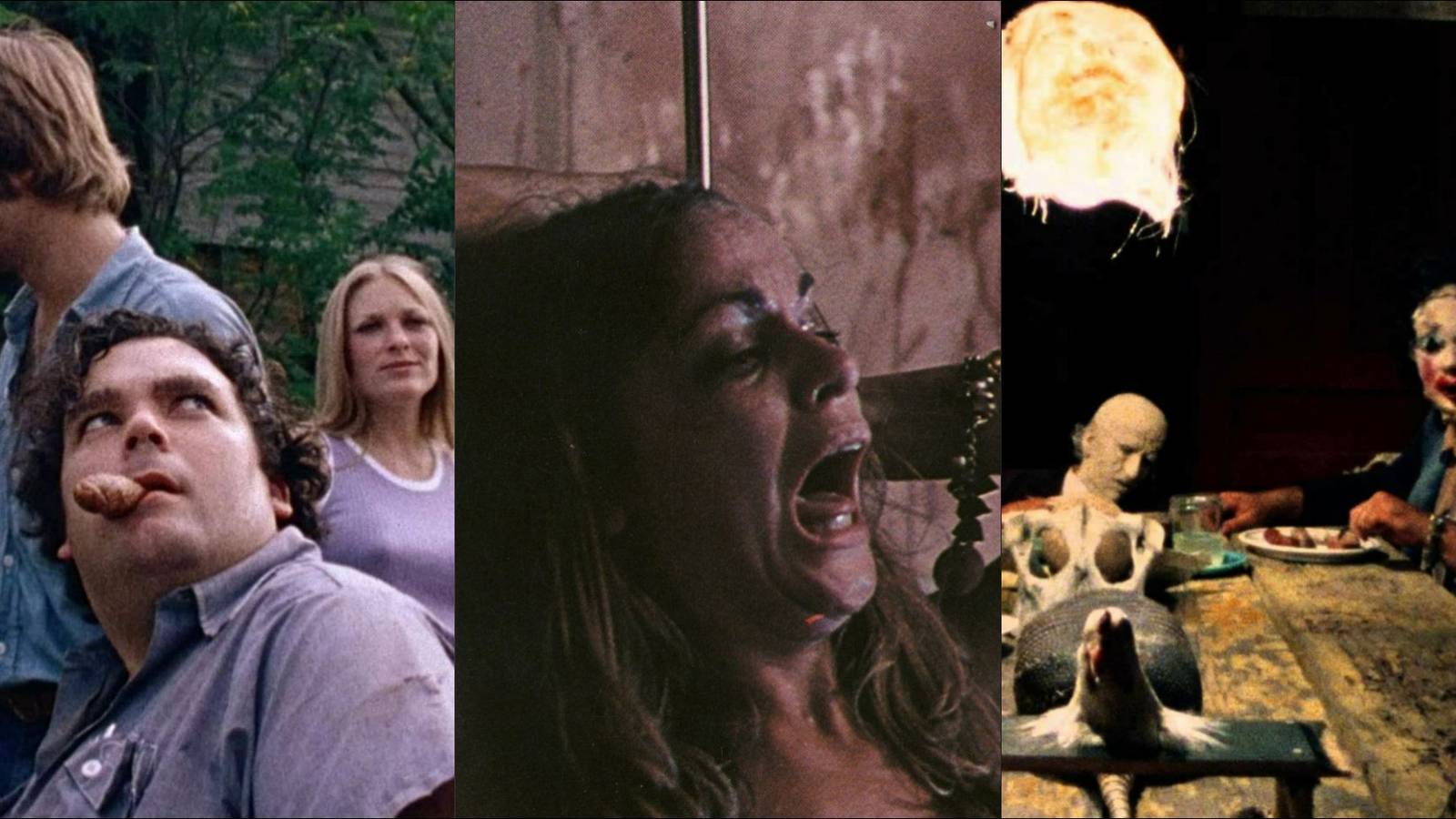 Three images from 1974's Texas Chain Saw Massacre