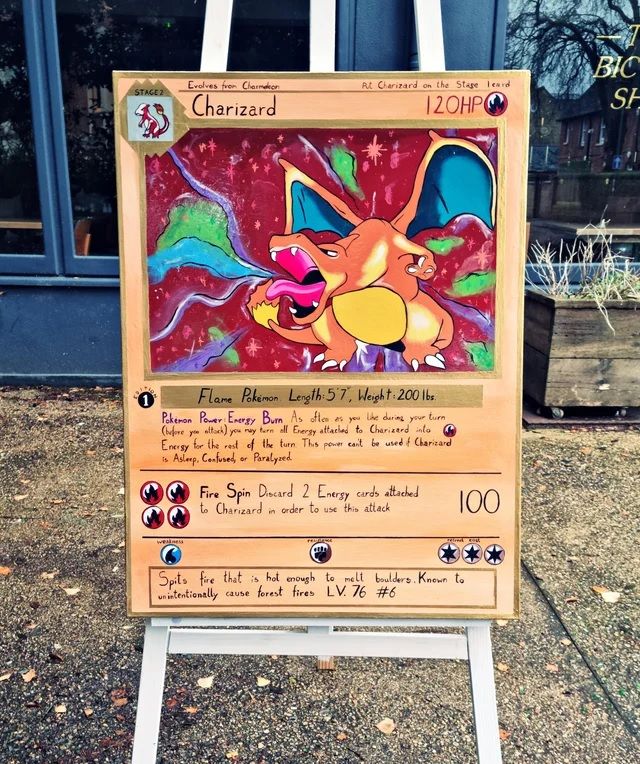 Pokemon Fan Shows Off Giant Charizard Card Painting