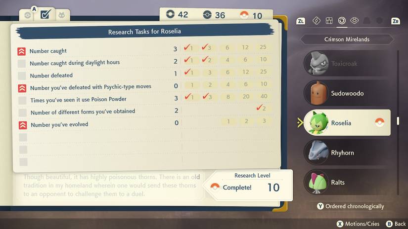 pokemon legends arceus roselia pokedex entry